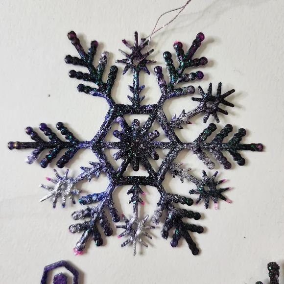 6 HANDCRAFTED Upcycled Plastic Snowflakes HANDPAINTED Holiday Ornaments Decor - Picture 5 of 17